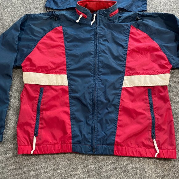 VINTAGE Woolrich Windbreaker Jacket Adult Small Red White Blue Hooded 90s VTG - Picture 2 of 16